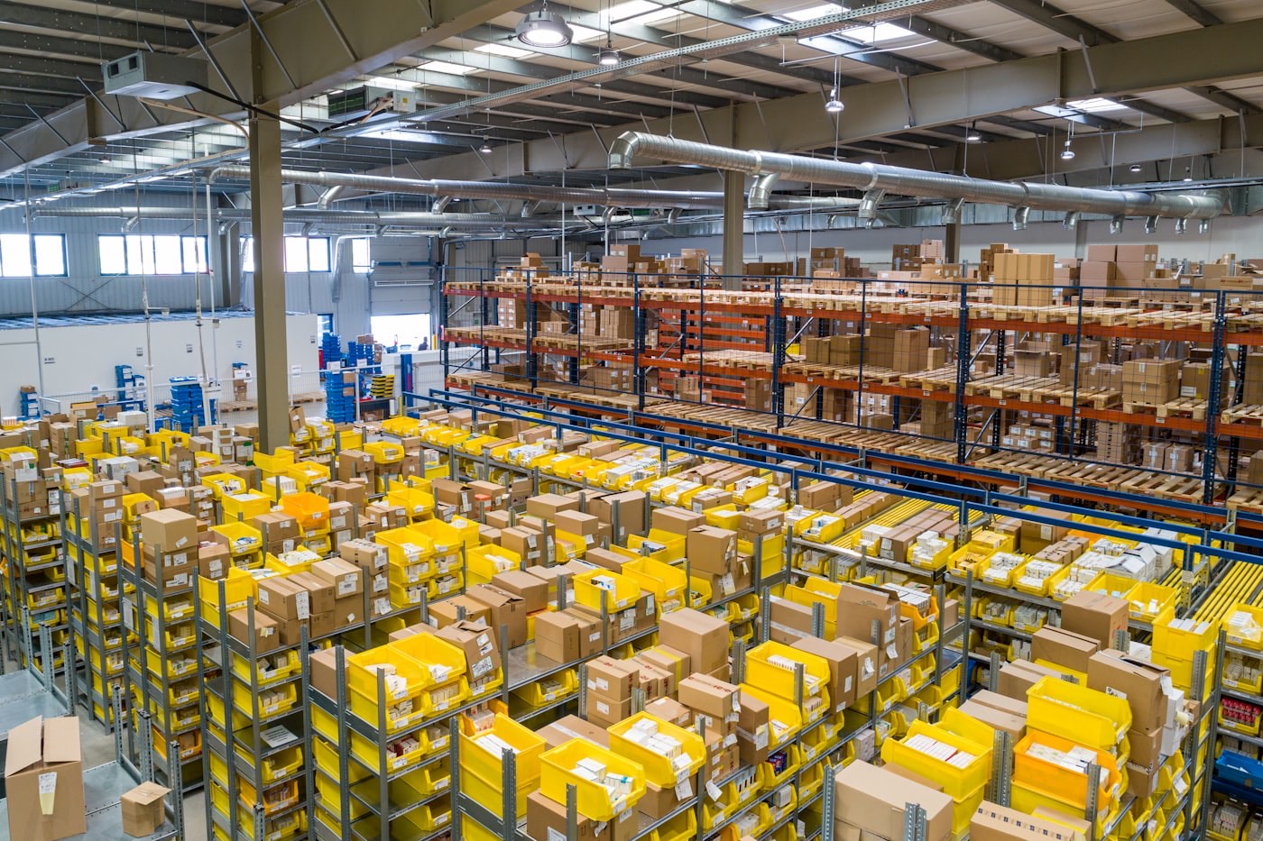 Warehouse stocked with parcels ready for distribution